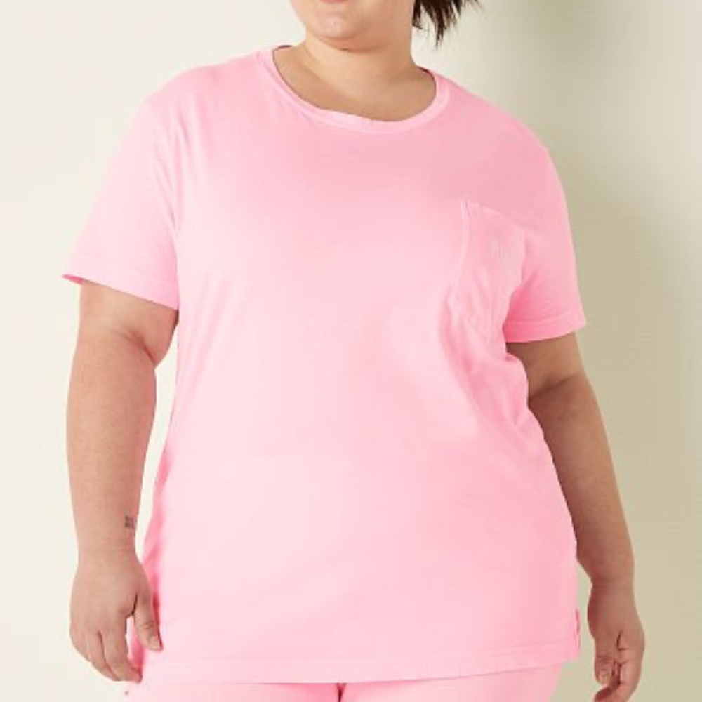 Victoria's Secret PINK Campus Short Sleeve T-Shirt Pink Daisy Classic Logo M NEW